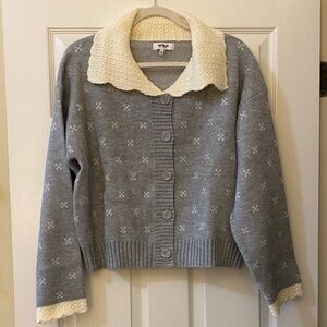 Chic Gray and Cream Cardigan Sweater